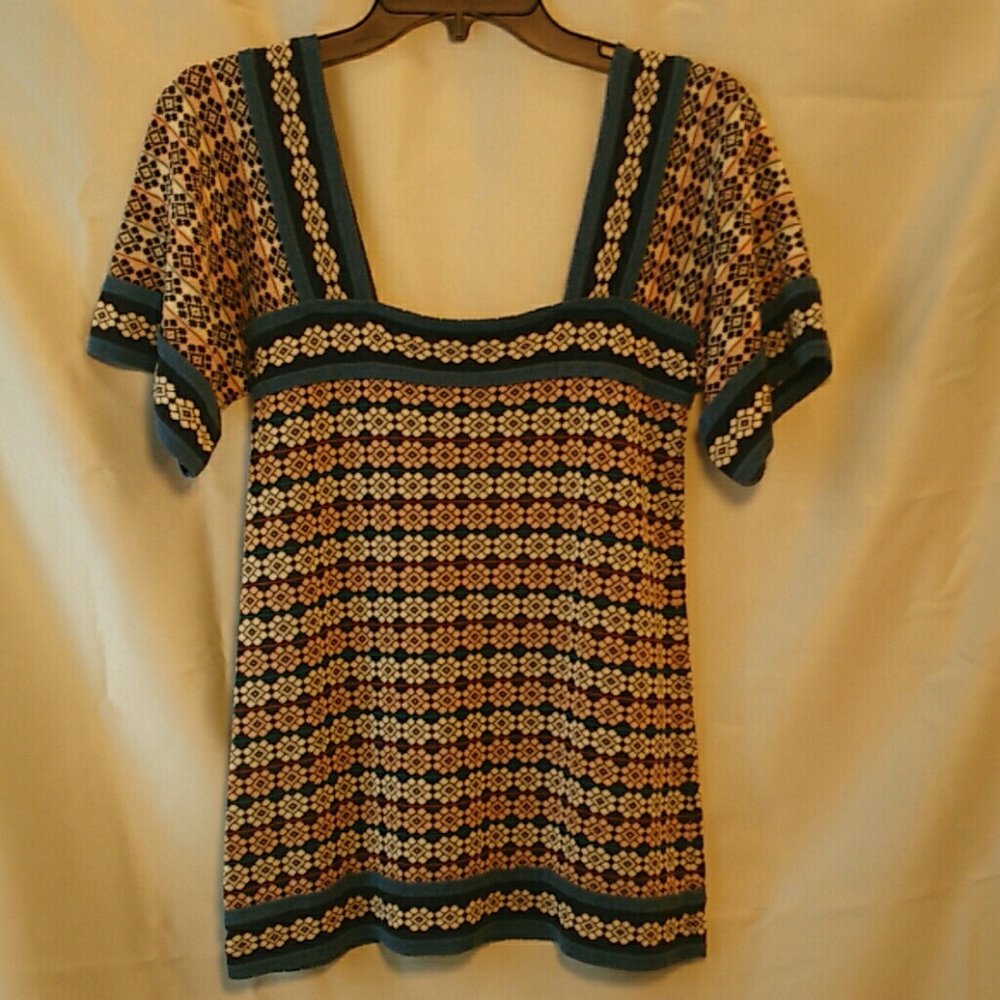 Marc By Marc Jacobs Top S Flowers Bohemian Tunic Short Sleeve